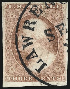 Sale 1017, Lot 478, 3c 1851-56, Claret, Plate Cracks (Scott 11A var)