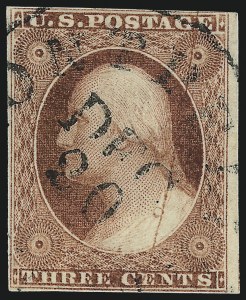 Sale 1017, Lot 480, 3c 1851-56, Claret, Plate Cracks (Scott 11A var)