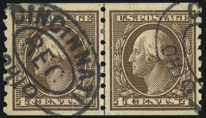 Sale 1028, Lot 364, 1910-13 Perf 8-1/2 Single-Line Watermark Coil Issue (Scott 390-396)