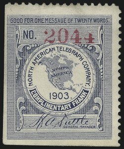 Sale 1031, Lot 1249, Savings, Telegraph Company Stamps