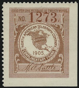 Sale 1031, Lot 1250, Savings, Telegraph Company Stamps