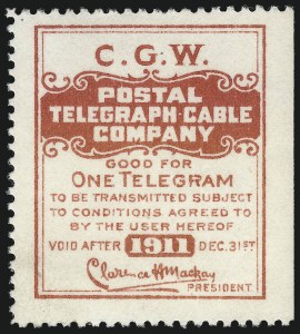 Sale 1031, Lot 1253, Savings, Telegraph Company Stamps