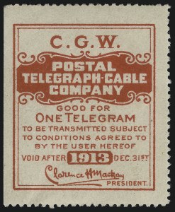 Sale 1031, Lot 1254, Savings, Telegraph Company Stamps