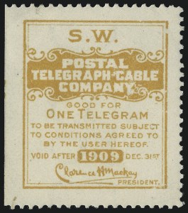 Sale 1031, Lot 1258, Savings, Telegraph Company Stamps