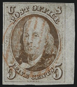 Sale 1067, Lot 857, 1847 Issue and 1875 Reproduction of 1847 Issue (Scott 1-4), 5c Red Brown (1) Sale 1067, Lot 857, 1847 Issue and 1875 Reproduction of 1847 Issue (Scott 1-4)