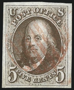 Sale 1078, Lot 24, 5c 1847 Issue (Scott 1-1d)