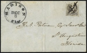 Sale 1084, Lot 3023, 5c-10c 1847 Issue Covers Used from Florida (Scott 1-2)