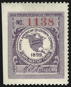 Sale 1090, Lot 1876, Telegraph Company Stamps