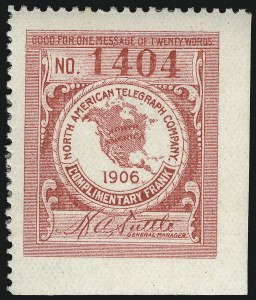 Sale 1090, Lot 1886, Telegraph Company Stamps