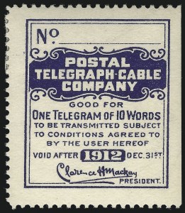 Sale 1090, Lot 1900, Telegraph Company Stamps, cont.