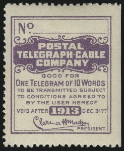 Sale 1090, Lot 1901, Telegraph Company Stamps, cont.