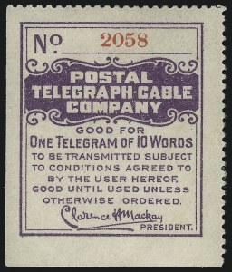 Sale 1090, Lot 1902, Telegraph Company Stamps, cont.
