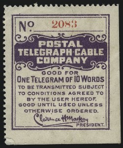 Sale 1090, Lot 1903, Telegraph Company Stamps, cont.