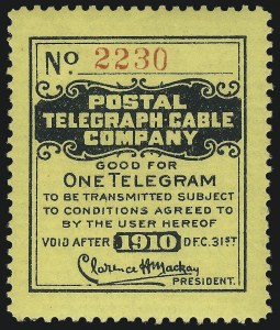 Sale 1090, Lot 1905, Telegraph Company Stamps, cont.
