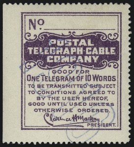 Sale 1090, Lot 1907, Telegraph Company Stamps, cont.