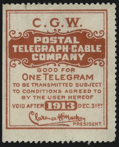 Sale 1090, Lot 1914, Telegraph Company Stamps, cont.