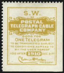 Sale 1090, Lot 1923, Telegraph Company Stamps, cont.