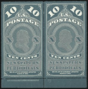 Sale 1094, Lot 167, Newspapers & Periodicals: 1865 Issue and 1875 Reprints (Scott PR1-PR7)