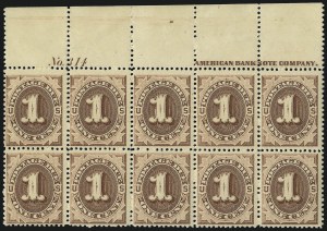 Sale 1096, Lot 838, Postage Due with 1879 American Bank Note Co. Special Printing (Scott J1-J14)