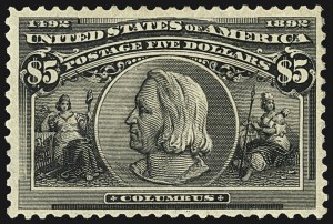 Sale 1107, Lot 343, 50c-$5.00 1893 Columbian Issue (Scott 240-245), $5.00 Columbian (245) Sale 1107, Lot 343, 50c-$5.00 1893 Columbian Issue (Scott 240-245)