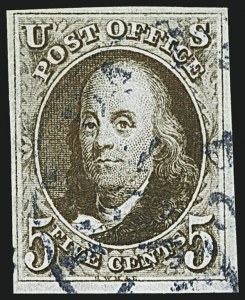 Sale 1109, Lot 306, 5c 1847 Issue, Off-Cover (Scott 1)