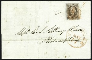 Sale 1109, Lot 334, 5c 1847 Issue, On-Cover (Scott 1)