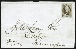 Sale 1109, Lot 335, 5c 1847 Issue, On-Cover (Scott 1)
