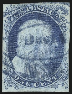 Sale 1109, Lot 386, 1c 1851-56 Issue, Off-Cover, Plate One Early (Scott 7-8A)