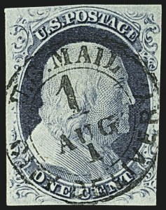 Sale 1109, Lot 391, 1c 1851-56 Issue, Off-Cover, Plate One Late (Scott 9)