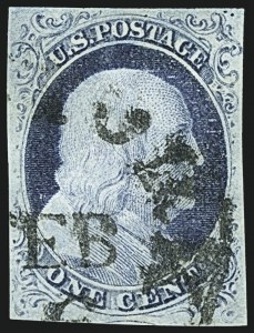 Sale 1109, Lot 392, 1c 1851-56 Issue, Off-Cover, Plate One Late (Scott 9)