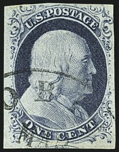 Sale 1109, Lot 393, 1c 1851-56 Issue, Off-Cover, Plate One Late (Scott 9)