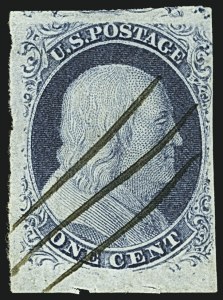 Sale 1109, Lot 405, 1c 1851-56 Issue, Off-Cover, Plates Two thru Four (Scott 7-8)