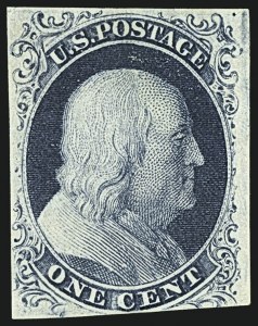 Sale 1109, Lot 407, 1c 1851-56 Issue, Off-Cover, Plates Two thru Four (Scott 7-8)