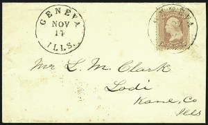 Sale 1109, Lot 613, 1861-66 Issue, On-Cover (Scott 62B-65)