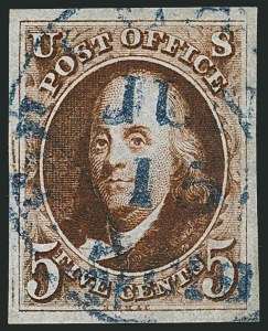 Sale Number 1115, Lot Number 2003, 5c 1847 Issue, Off-Cover (Scott 1)