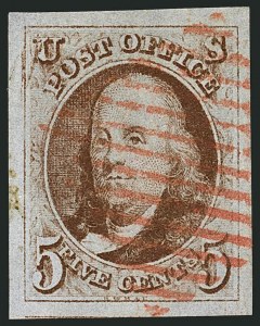 Sale Number 1115, Lot Number 2005, 5c 1847 Issue, Off-Cover (Scott 1)