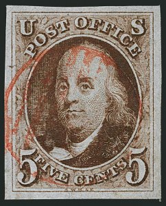 Sale 1115, Lot 2009, 5c 1847 Issue, Off-Cover (Scott 1)