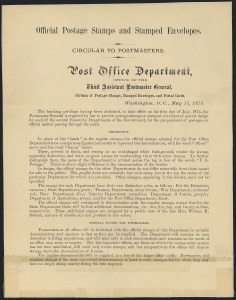 Sale 1118, Lot 226, 1873 State Department Post Office Announcement, Essays and Proofs