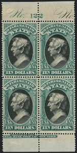 Sale 1118, Lot 249, 1873 State Department Issued Stamps ($10.00)