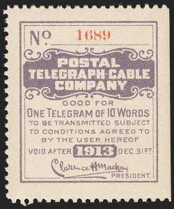 Sale 1133, Lot 621, Telegraph Stamps and Covers