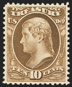 Sale 1135, Lot 579, 1879 American Bank Note Co. Printing on Soft Paper (Scott O94-O125)