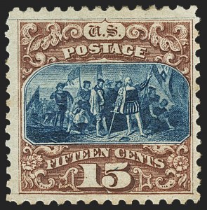 Sale 1140, Lot 510, 1875 Re-Issue of 1869 Pictorial Issue (Scott 123-133a), 15c Brown & Blue, Re-Issue (129) Sale 1140, Lot 510, 1875 Re-Issue of 1869 Pictorial Issue (Scott 123-133a)