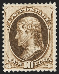 Sale 1140, Lot 557, 1879-88 American Bank Note Co. Issues (Scott 182-218), 10c Brown, Without Secret Mark (187) Sale 1140, Lot 557, 1879-88 American Bank Note Co. Issues (Scott 182-218)