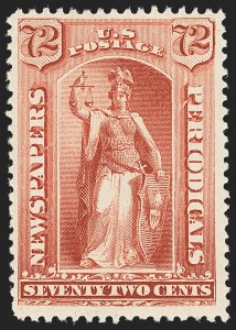 Sale 1150, Lot 1264, Newspapers and Periodicals: 1879 thru 1895 Issues, 72c Red, 1879 Issue (PR68) Sale 1150, Lot 1264, Newspapers and Periodicals: 1879 thru 1895 Issues