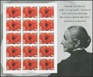 Sale 1162, Lot 615, National Parks and Modern Errors incl. Upright Jenny Sheet (Scott 740a-4806d), 32c Georgia O'Keefe, Imperforate (3069a) Sale 1162, Lot 615, National Parks and Modern Errors incl. Upright Jenny Sheet (Scott 740a-4806d)