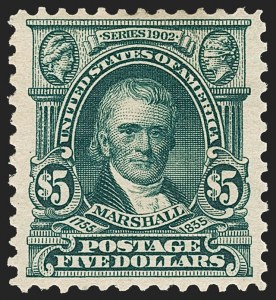 Sale 1187, Lot 460, 1902-08 Issues (Scott 300-320), $5.00 Dark Green (313) Sale 1187, Lot 460, 1902-08 Issues (Scott 300-320)