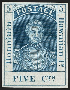 Sale 1187, Lot 843, U.S. Possessions, HAWAII, 1857, 5c Blue, Thin White Wove (8) Sale 1187, Lot 843, U.S. Possessions