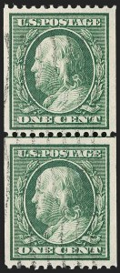 Sale 1202, Lot 2380, 1910 Perf 12 Vertical Coils, Single-Line Watermark (Scott 385-386)
