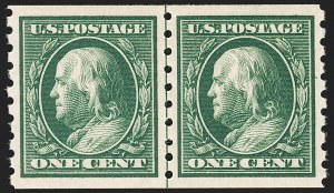 Sale 1202, Lot 2412A, 1910 Perf 8.5 Vertical Coils, Single-Line Watermark (Scott 390-391)