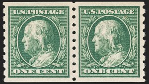 Sale 1202, Lot 2413, 1910-13 Perf 8.5 Horizontal Coils, Single-Line Watermark (Scott 392-396)